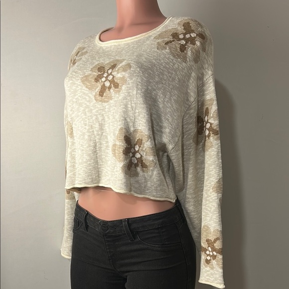Promesa Floral-Pattern Crop Knit Sweater Long Sleeve Size Small - Picture 4 of 16